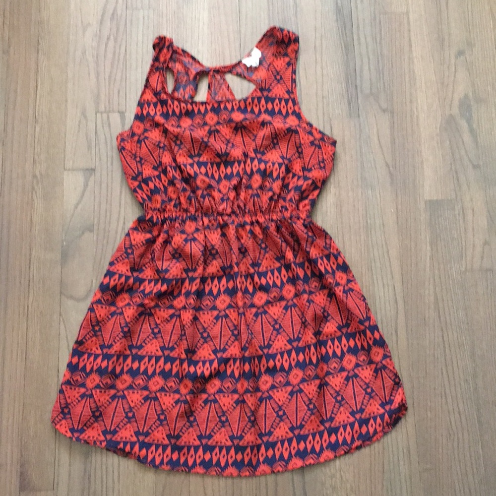 Coral and Navy Print Dress